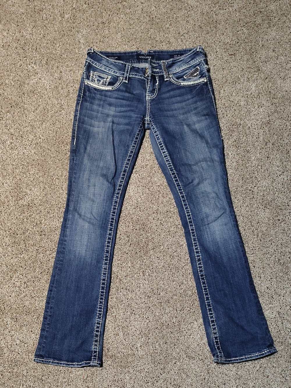 Vigoss Women's Medium Blue Bootcut Jeans with Whiskered Finish
